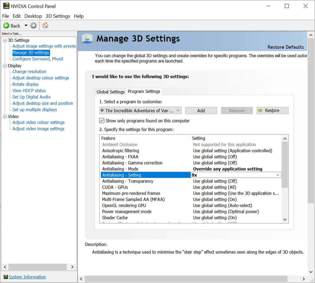 NVIDIA Control Panel Settings