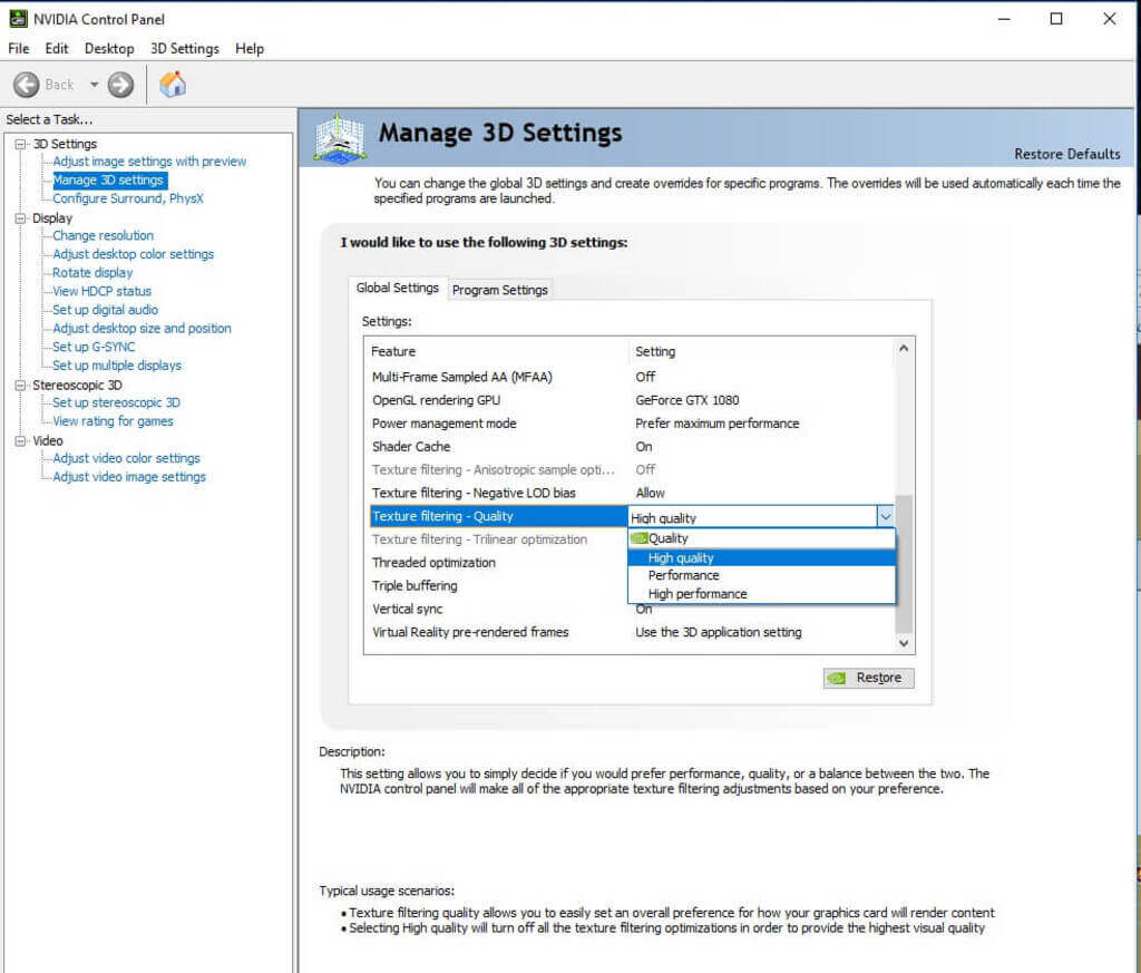 NVIDIA Control Panel Settings