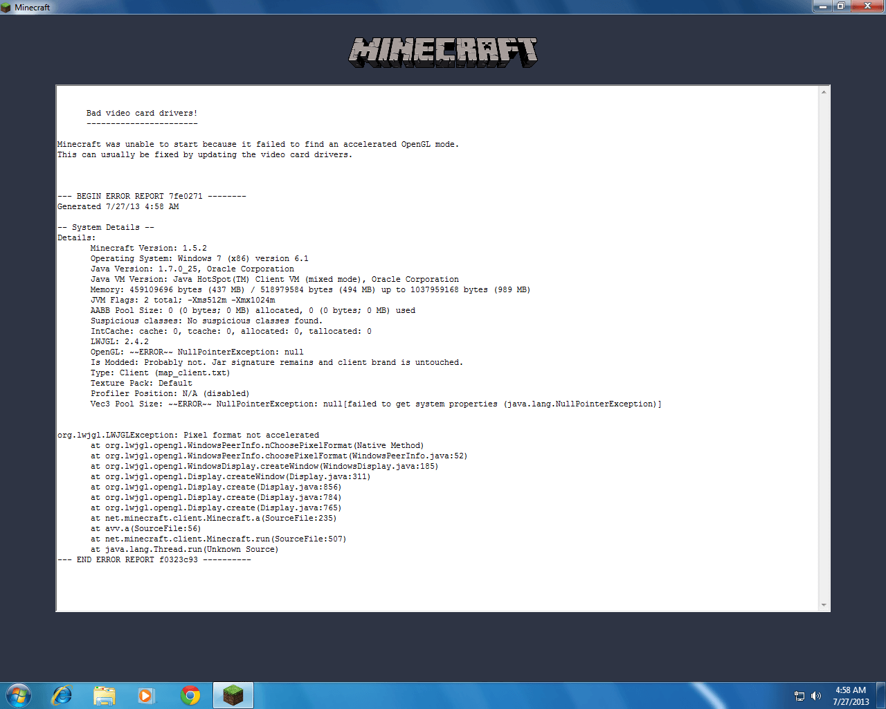 minecraft keeps crashing