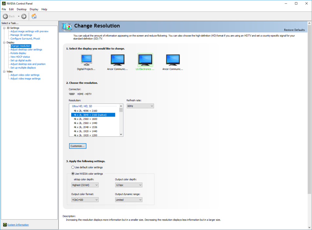 nvidia control panel settings