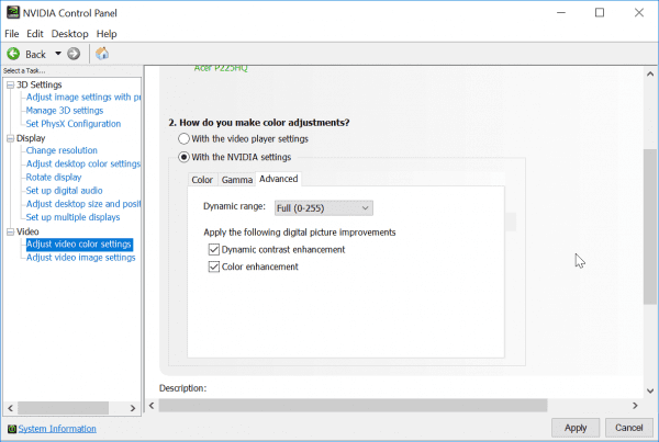 nvidia control panel settings