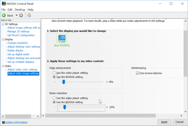 nvidia control panel settings