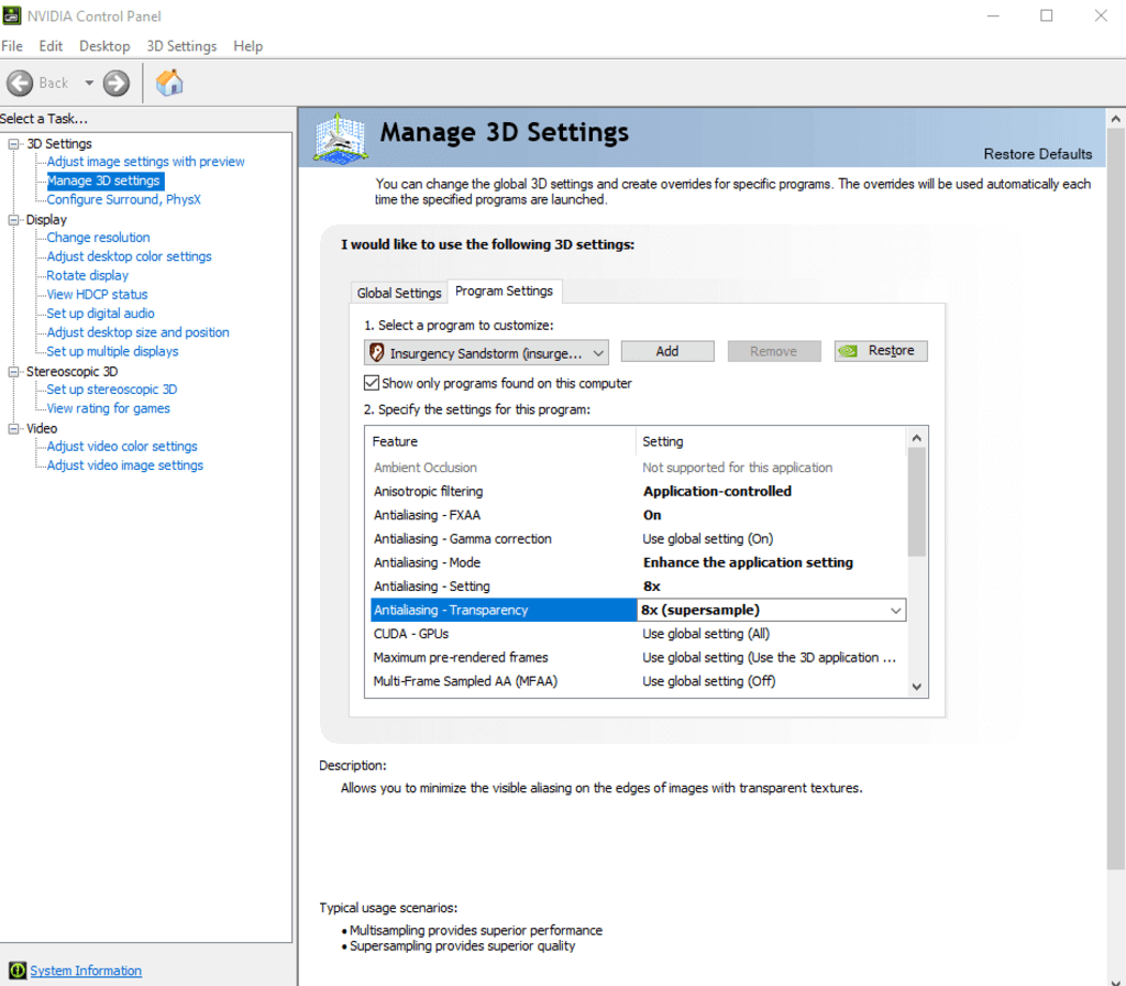 NVIDIA Control Panel Settings